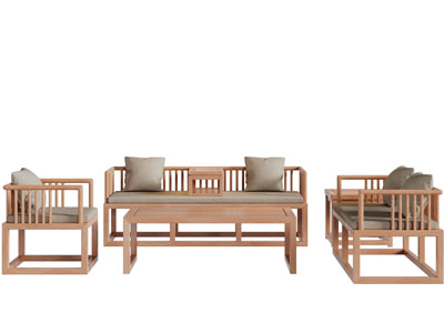 中式实木多人单人沙发茶几组合