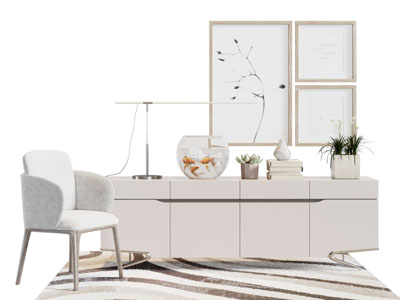 现代白色电视柜休闲椅子