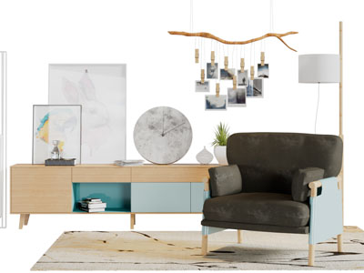 北欧撞色电视柜休闲单人沙发