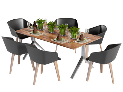 现代长方形实木餐桌椅组合