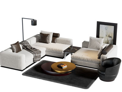 现代转角布艺多人沙发茶几组合