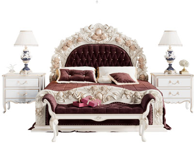 欧式古典雕花床头双人床床尾凳