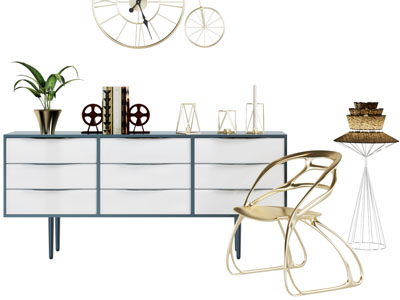 现代轻奢多层抽屉电视柜休闲椅子