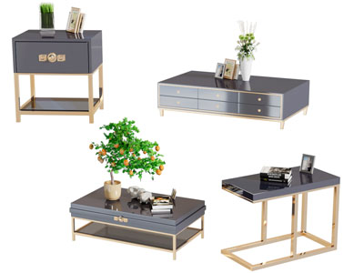 新中式茶几边几3d模型 新中式茶几边几