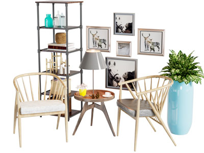 北欧实木休闲椅子茶几组合