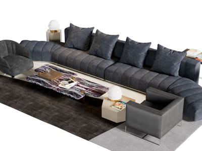 现代加长弧形多人单人沙发茶几组合