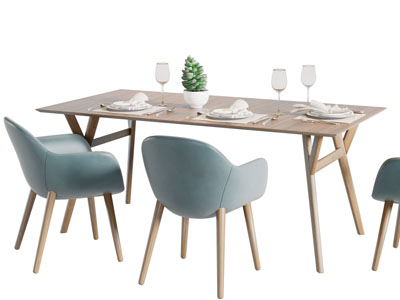 北欧实木长方形餐桌椅组合