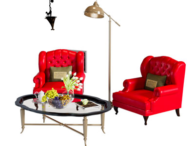 欧式红色单人沙发茶几3d模型 欧式红色单人沙发茶几