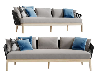 现代实木支撑的多人沙发