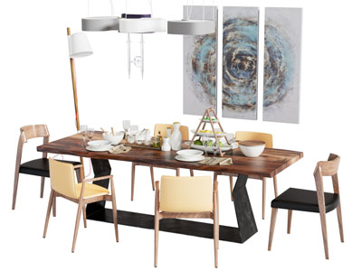 现代实木长方形餐桌椅组合