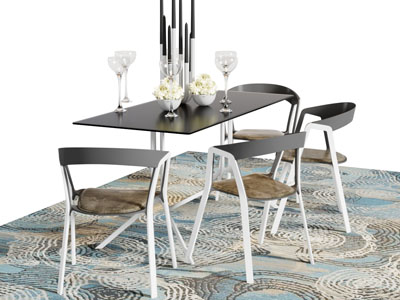 现代黑白长方形餐桌椅组合