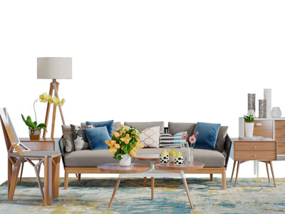 北欧布艺多人沙发休闲椅子茶几组合