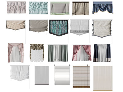 现代布艺拉帘罗马帘窗帘3d模型 现代布艺拉帘罗马帘窗帘