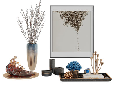 中式陶瓷花瓶花卉桌面摆件3d模型 中式陶瓷花瓶花卉桌面摆件