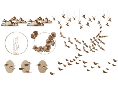 新中式飞鸟山脉墙饰挂件