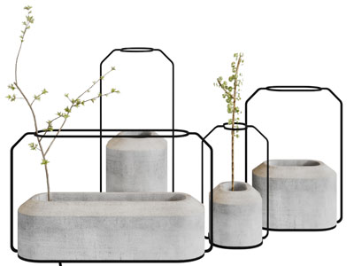 新中式装饰金属框架的花瓶花卉3d模型 新中式装饰金属框架的花瓶花卉