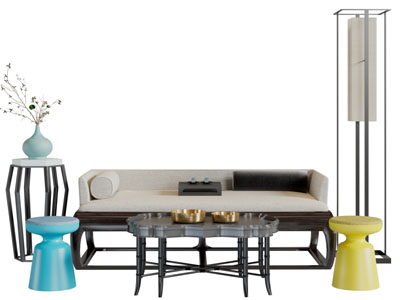 新中式多人沙发茶几组合