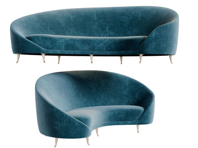 现代轻奢弧形布艺多人沙发