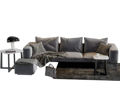 现代布艺多人沙发沙发凳茶几组合