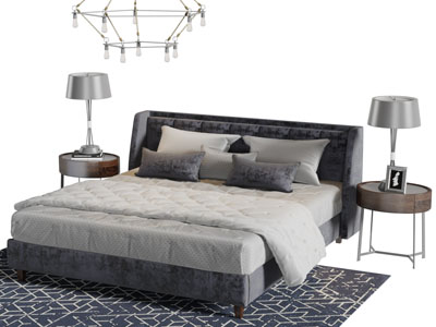 现代布艺床头双人床