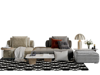 现代布艺多人沙发茶几组合