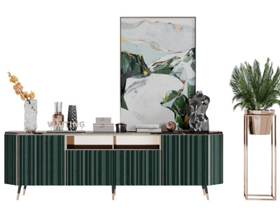 现代轻奢复古绿色电视柜