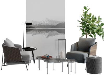 现代单人沙发茶几组合3d模型 现代单人沙发茶几组合