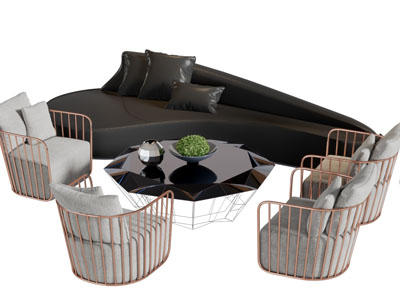 后现代异性多人单人沙发茶几组合