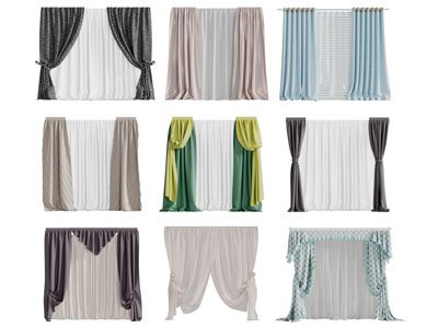 现代布艺窗帘窗纱3d模型 现代布艺窗帘窗纱
