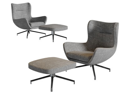 现代灰色布艺休闲椅子脚踏