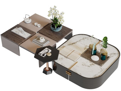 现代方形拼接茶几边几3d模型 现代方形拼接茶几边几