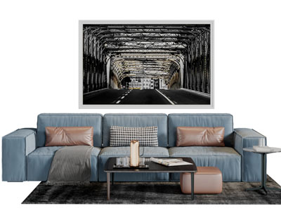 现代块状蓝色多人沙发茶几组合