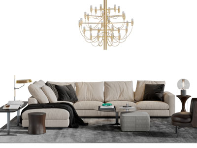 现代布艺转角沙发茶几组合