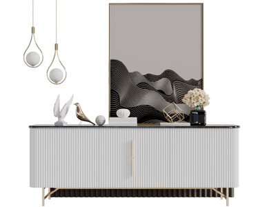 现代轻奢白色电视柜装饰画