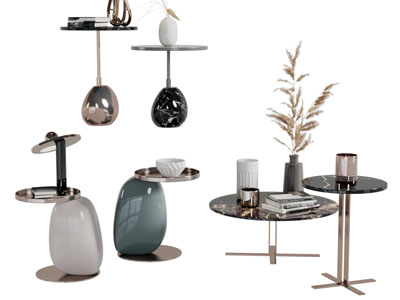 现代个性圆形大理石茶几边几3d模型 现代个性圆形大理石茶几边几