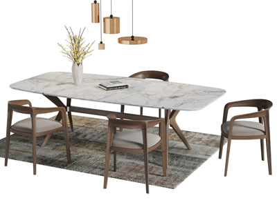 现代大理石台面的餐桌椅组合
