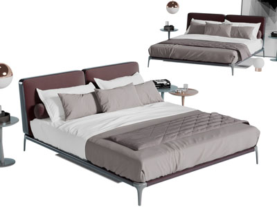 现代高脚双人床床头柜