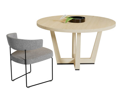 现代实木圆形餐桌椅组合