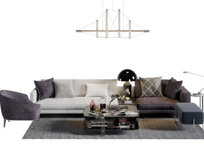 现代轻奢布艺多人单人长沙发茶几组合