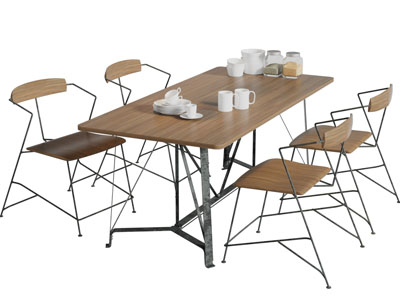 工业风长方形餐桌椅组合