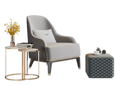 现代轻奢单人沙发脚踏3d模型 现代轻奢单人沙发脚踏