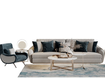现代布艺多人沙发茶几组合
