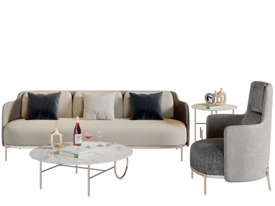 现代轻奢多人单人沙发茶几组合