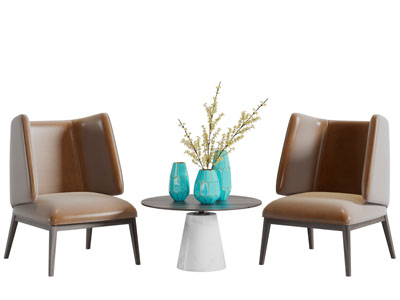 现代皮革休闲椅子茶几