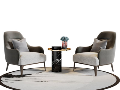 现代单人沙发茶几组合3d模型 现代单人沙发茶几组合