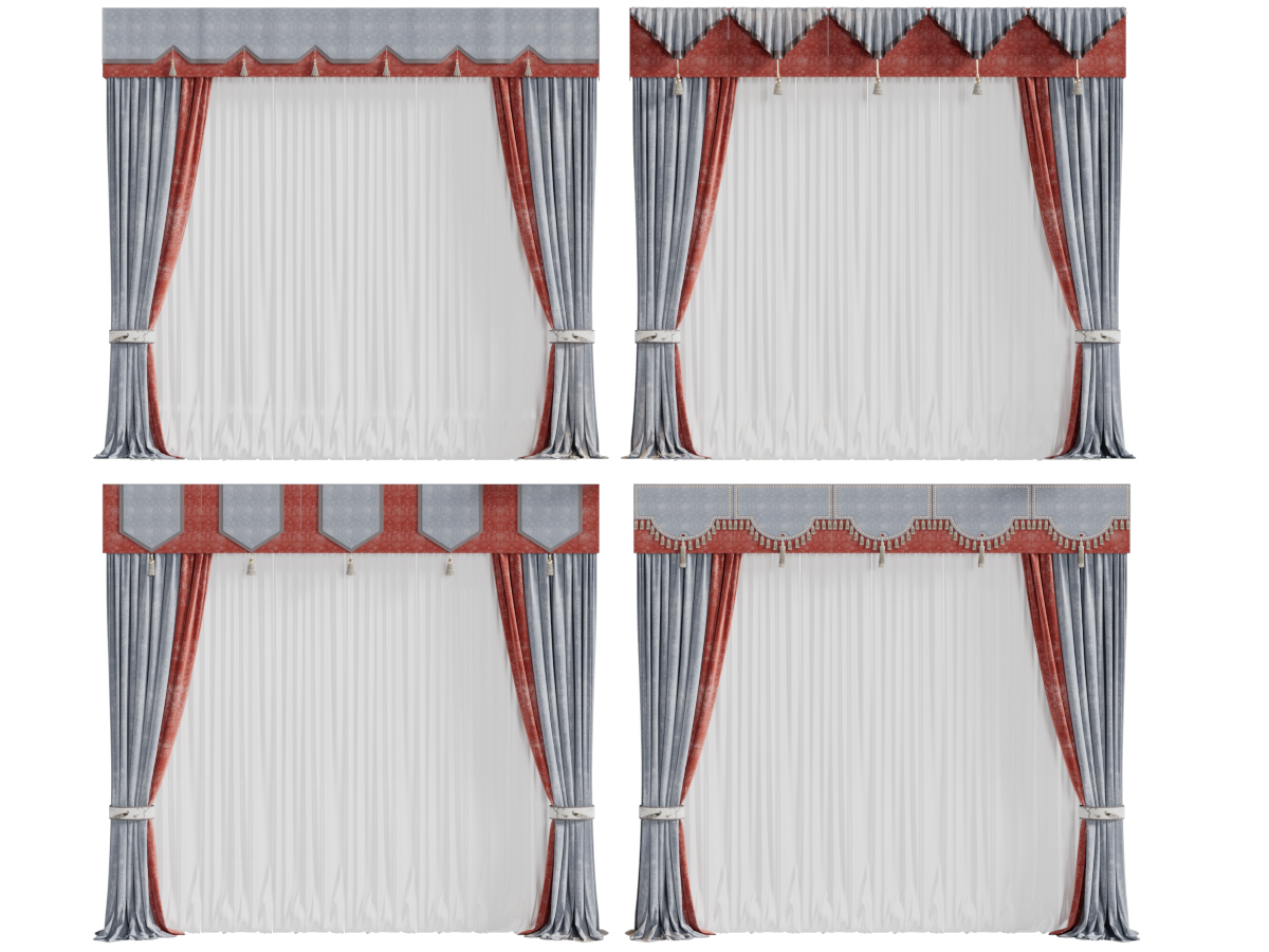 新中式窗帘窗纱3d模型 新中式窗帘窗纱