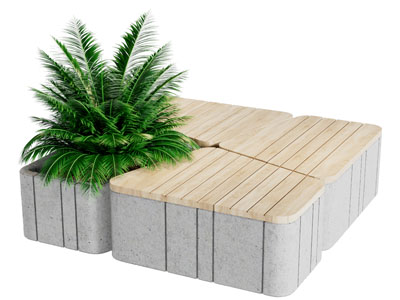 现代装饰盆景植物的公共椅子