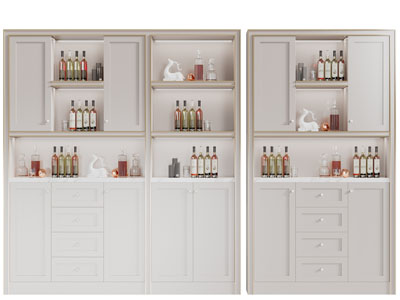 现代白色实木酒柜