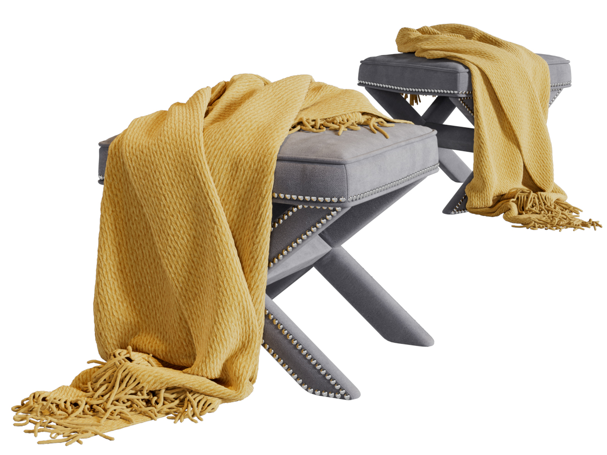 美式带铆钉的方形沙发凳脚踏