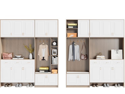 现代实木撞色玄关装饰鞋柜